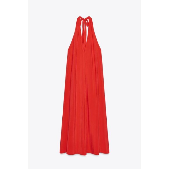 ZARA HALTER TIE MIDI DRESS - Picture 1 of 4